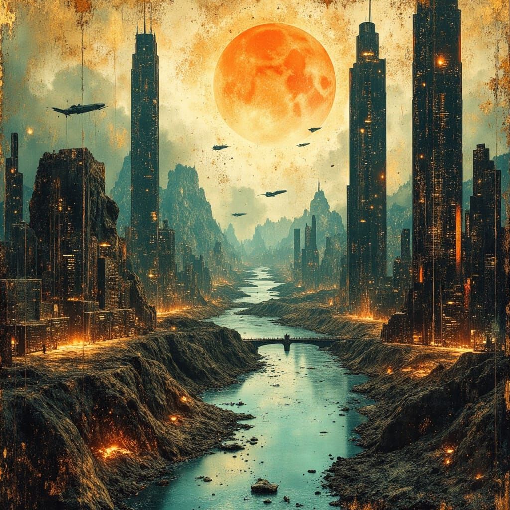 Afro-Futuristic Cityscape with Egyptian Pyramids & Cyberpunk...