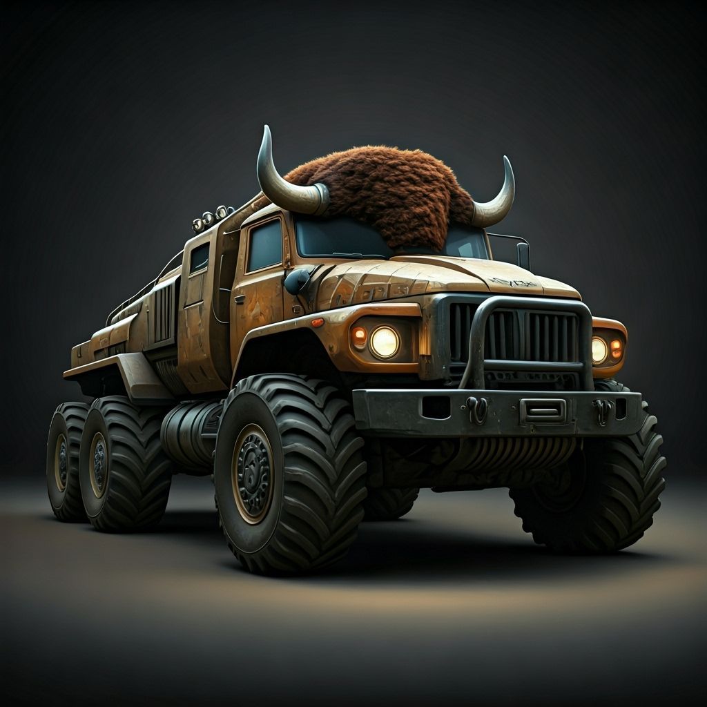 Biomechanical Bison Offroad Truck in Industrial Style