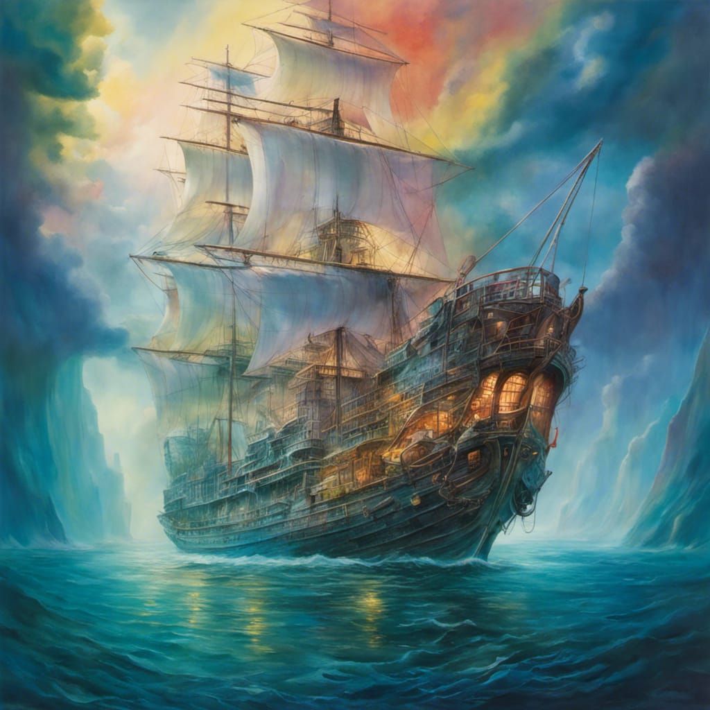 Ethereal Ghost Ship Watercolor Fantasy