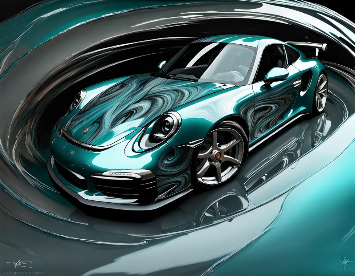 Porsche Car with Carbon Textures and Metallic Teal Clearcoat
