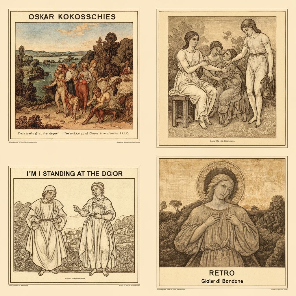 Retro Illustrations of a Person at a Door