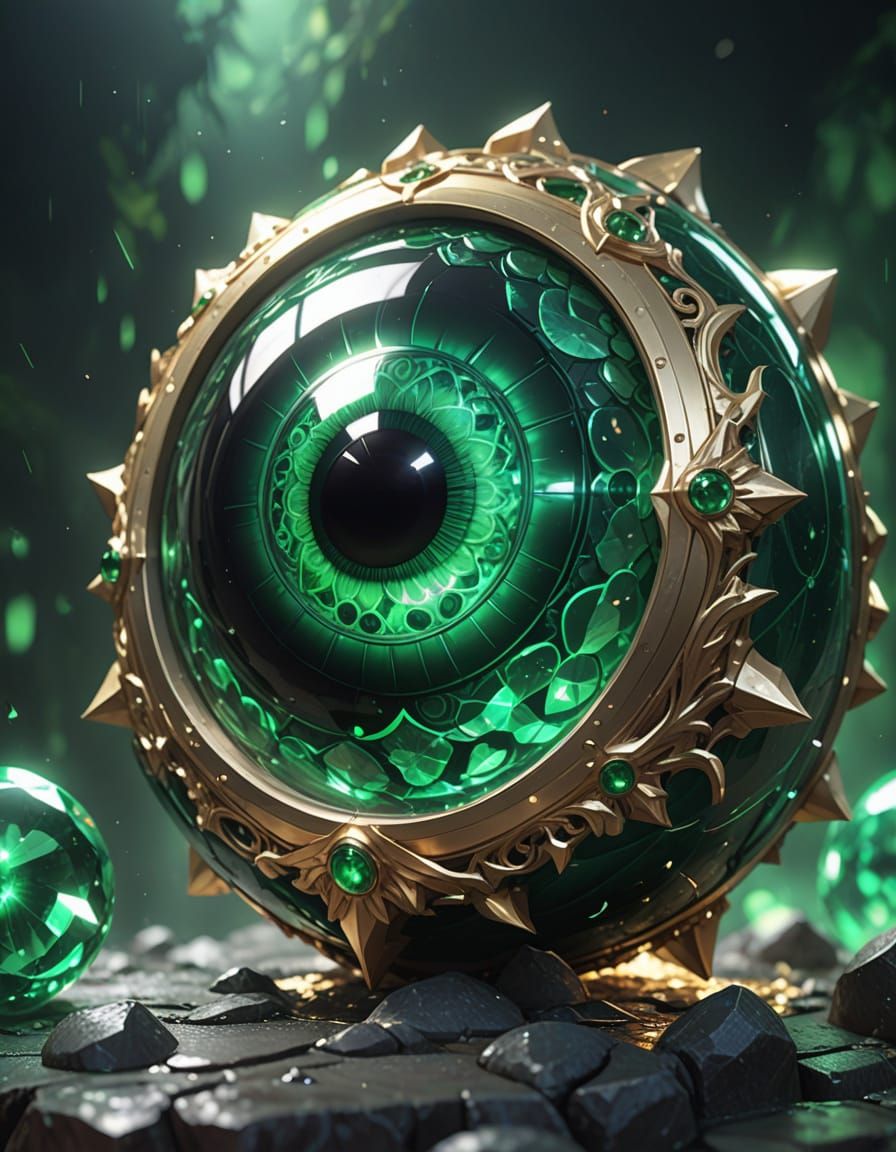 Glowing Emerald Orb in 3D Anime Style