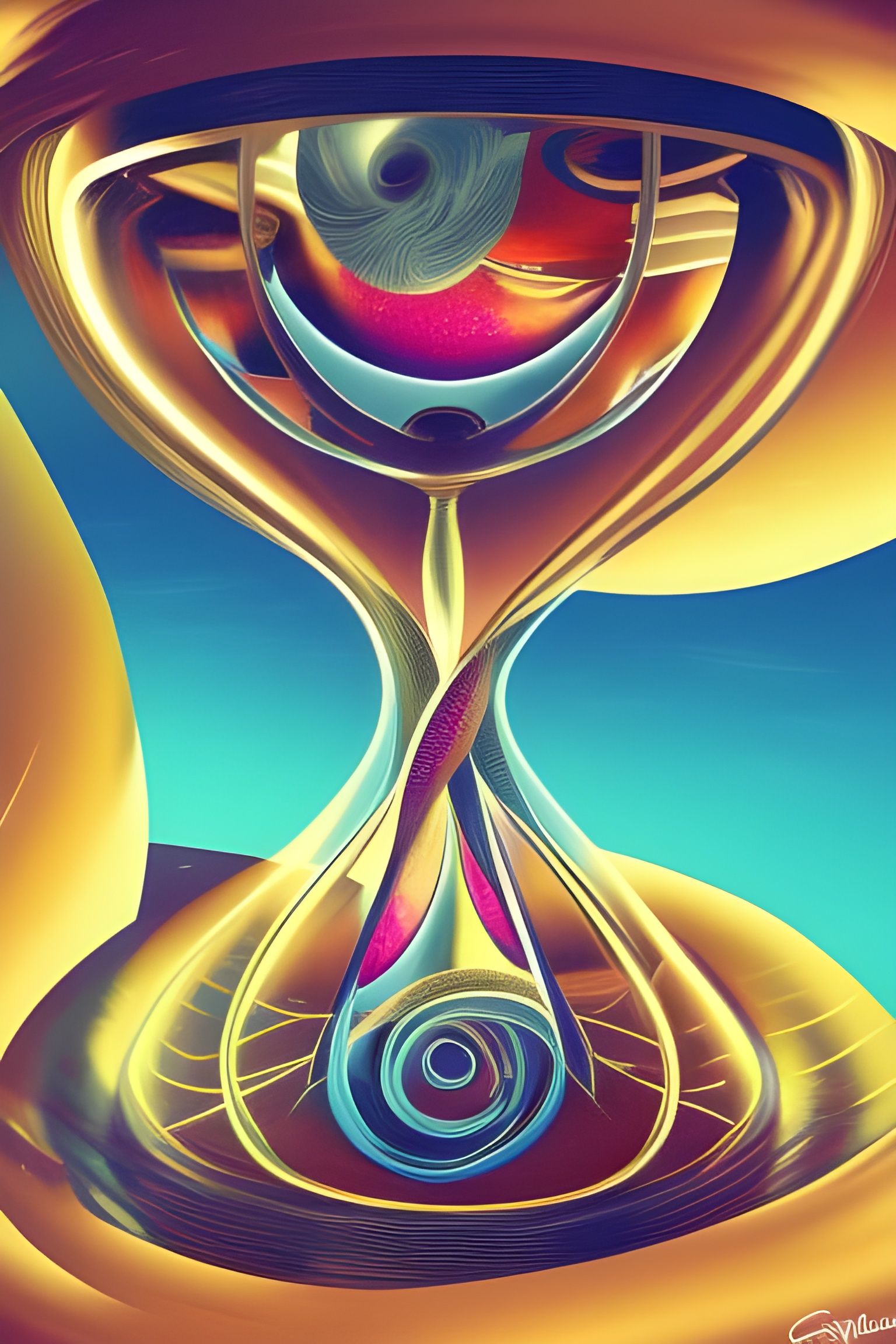 Figures Trapped in a Magical Hourglass
