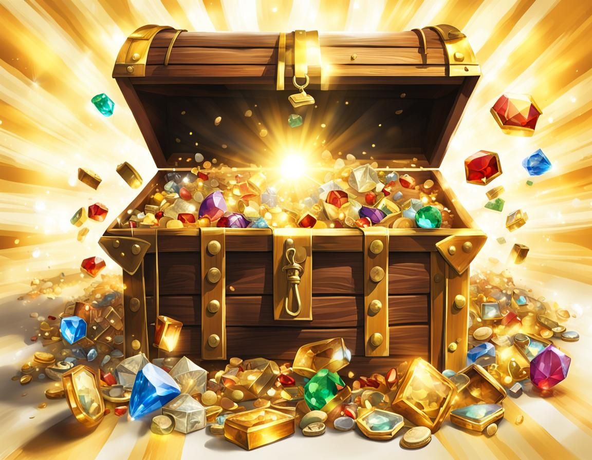 Treasure Chest Overflowing with Jewels in Sunlight