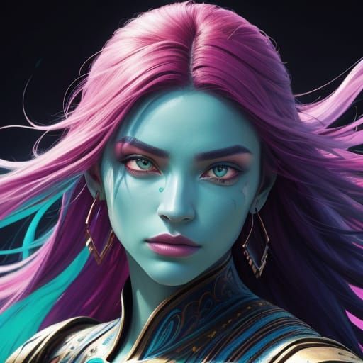 Young Woman in Otherworldly Landscape Splash Art