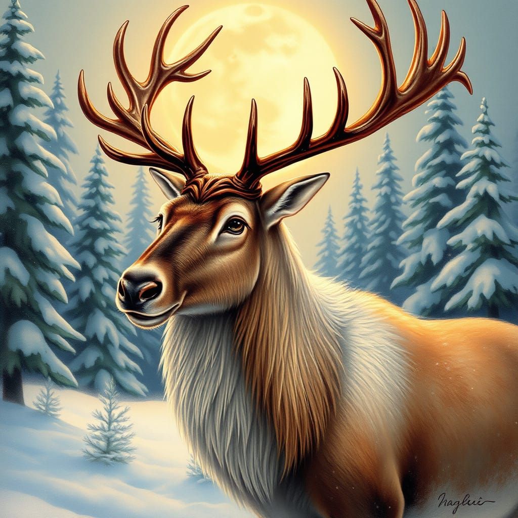 Whimsical Christmas Reindeer in Winter Wonderland