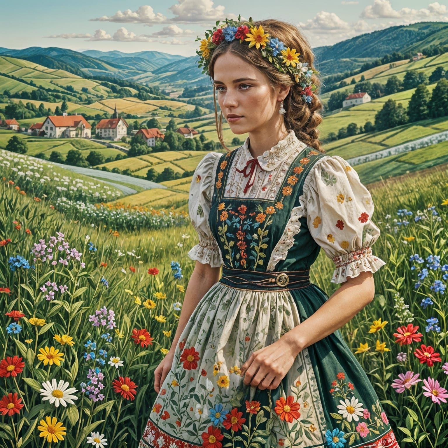 Woman in Czech Folk Dress, Fantasy Concept Art