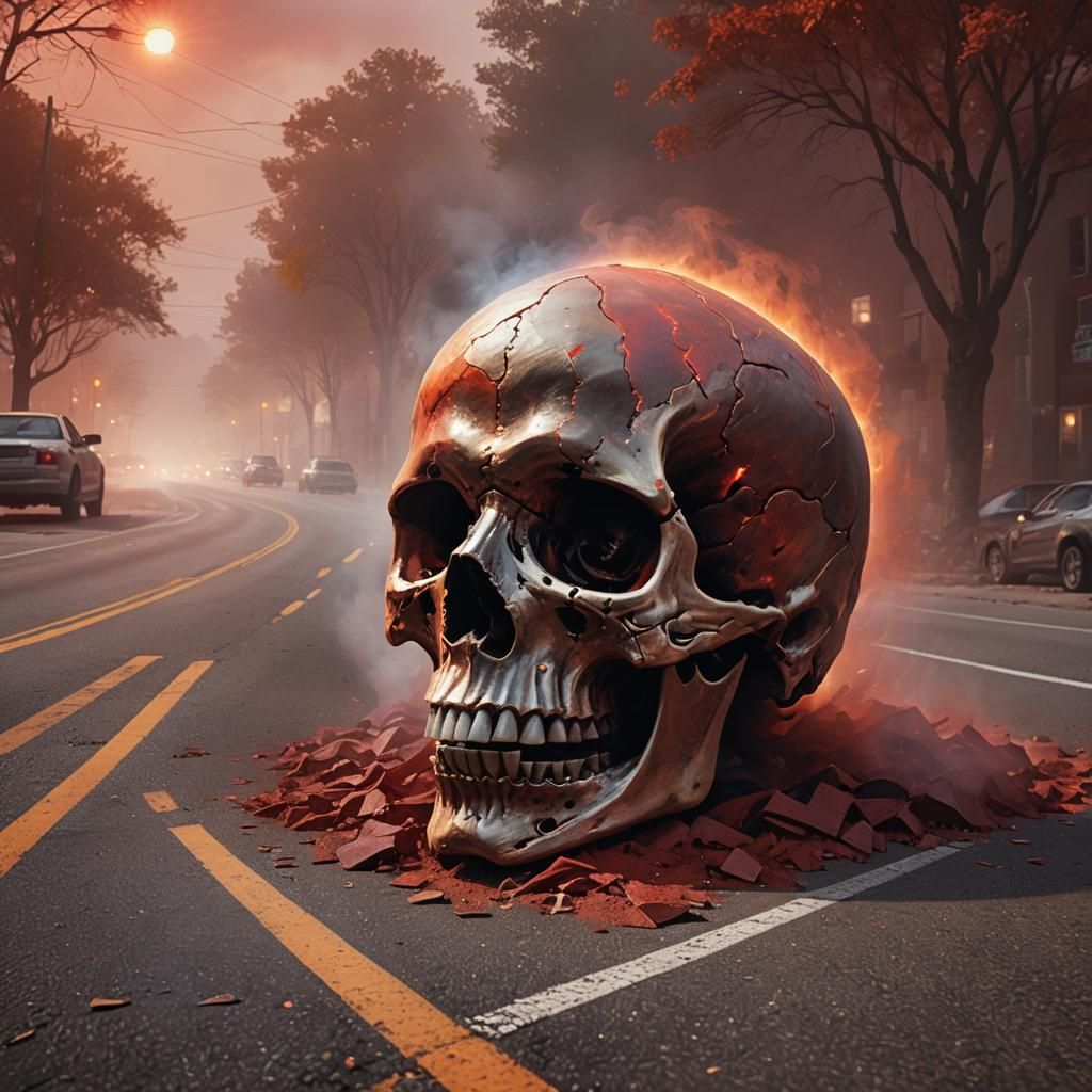 Fractured Skull in Liminal Space: Hyperrealistic Concept Art