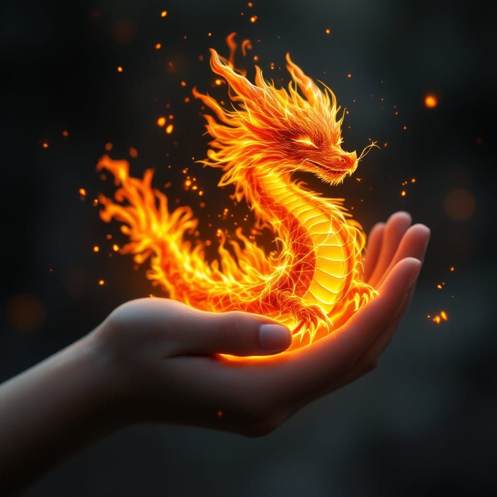 Fiery Dragon Held Gently: Digital Art in Stalenhag Style