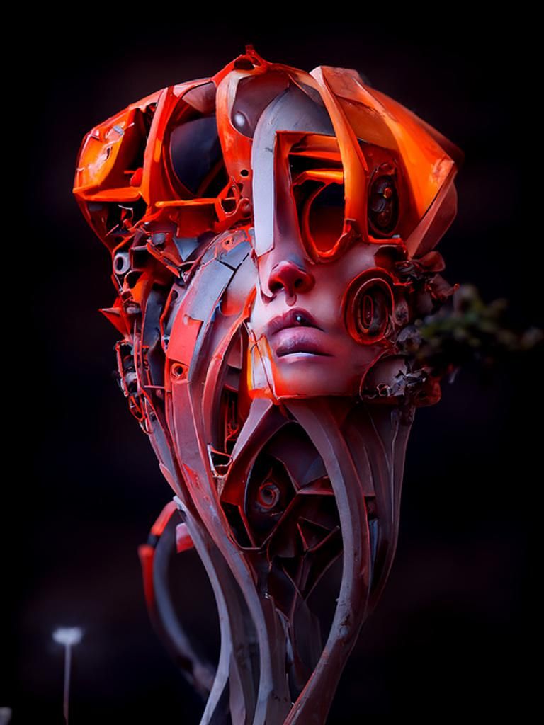 Biopunk Robot with Intricate Natural Design