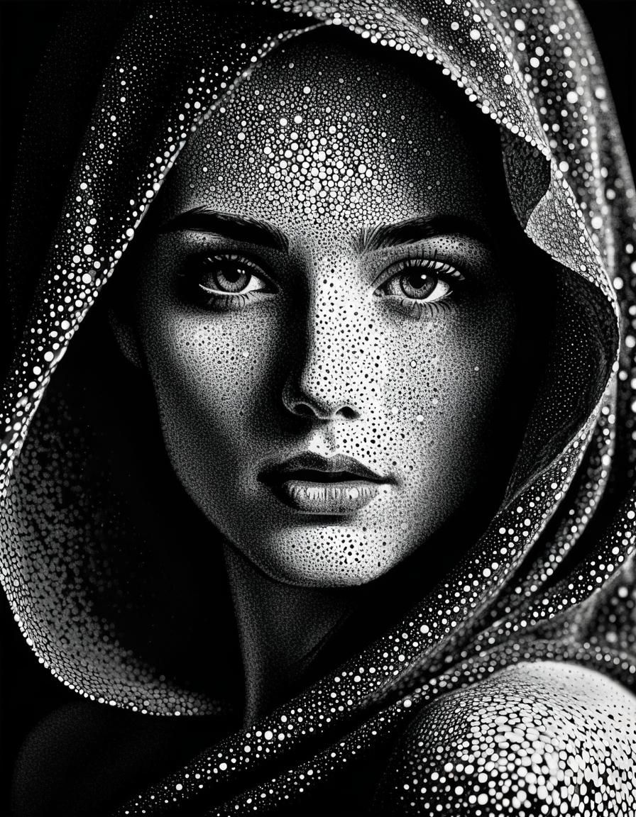 Mysterious Woman in Kinetic Pointillism Style