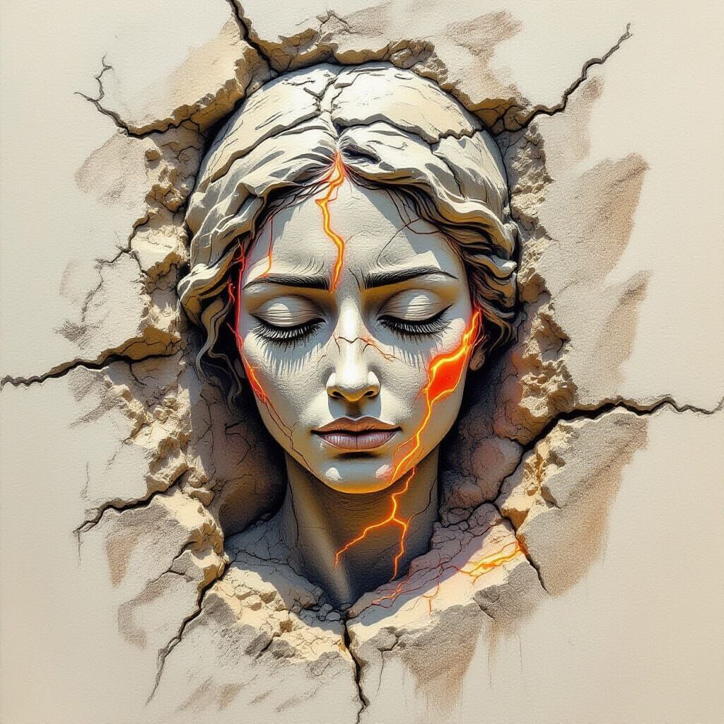 Abstract Ceramic Sculpture: Woman Fused with Phoenix