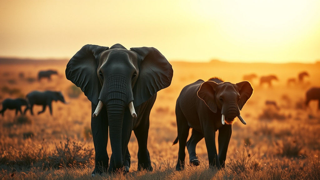 Lion and Elephant Friendship in Golden Light