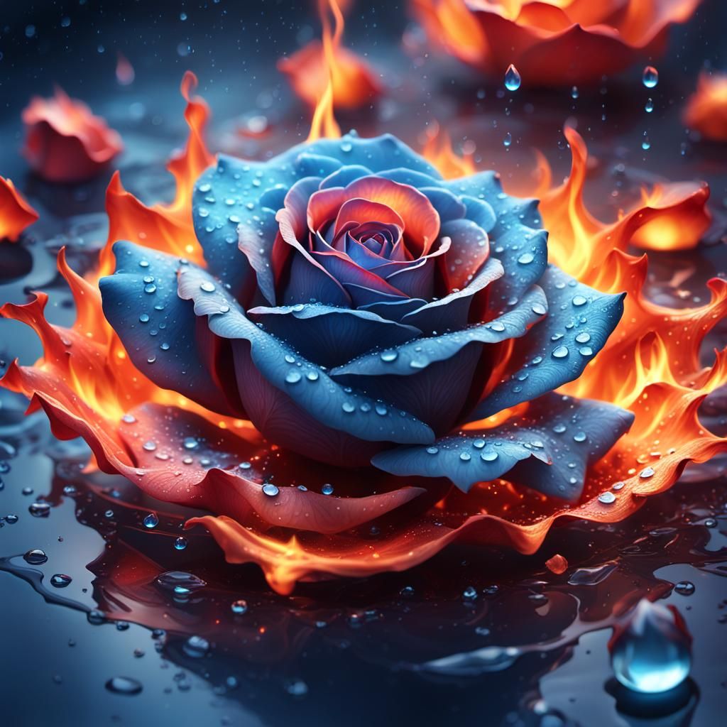 Fiery Rose: A Hyper-Realistic Digital Matte Painting