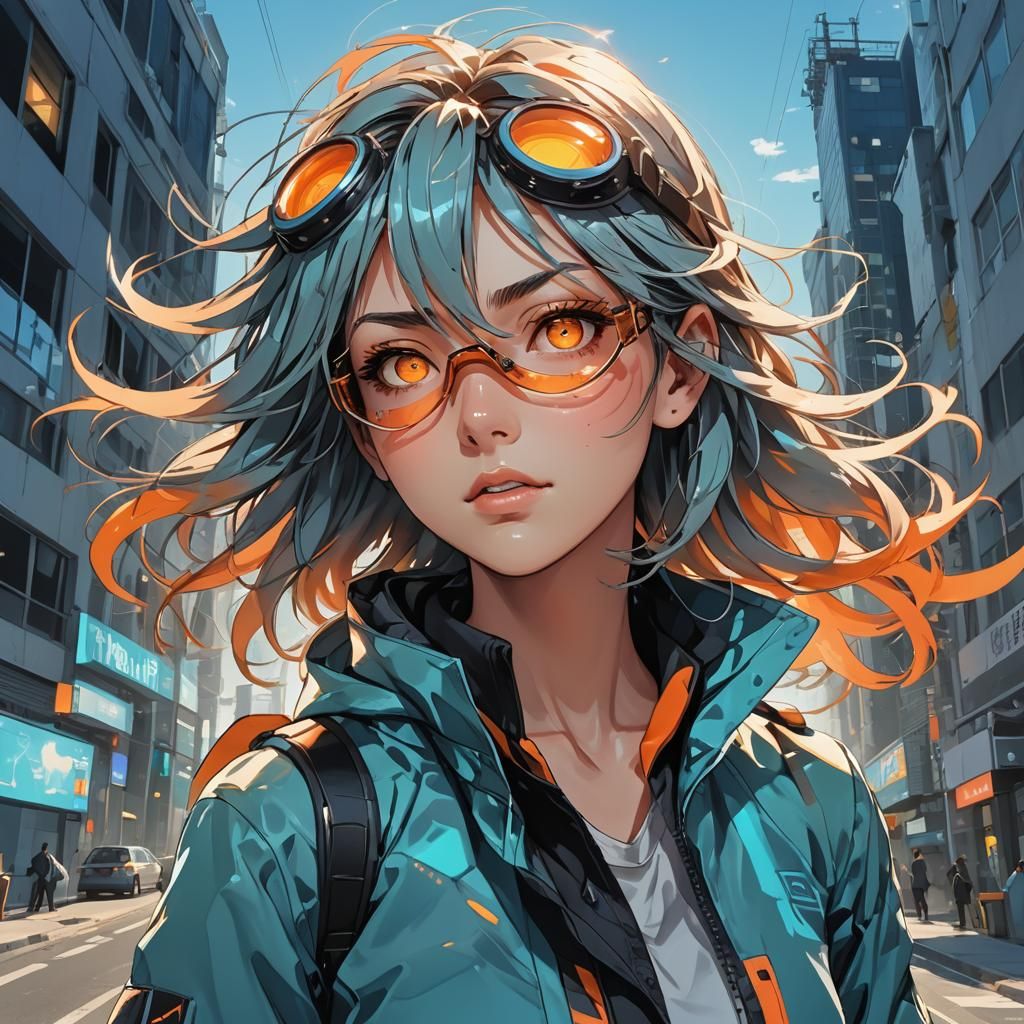 Anime Girl with Goggles in Studio Trigger Style