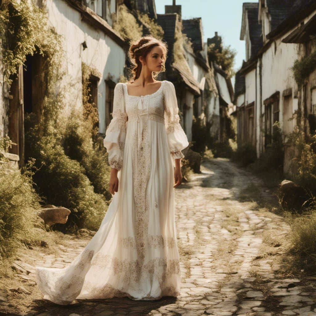 Regency Era Woman in Embroidered Dress