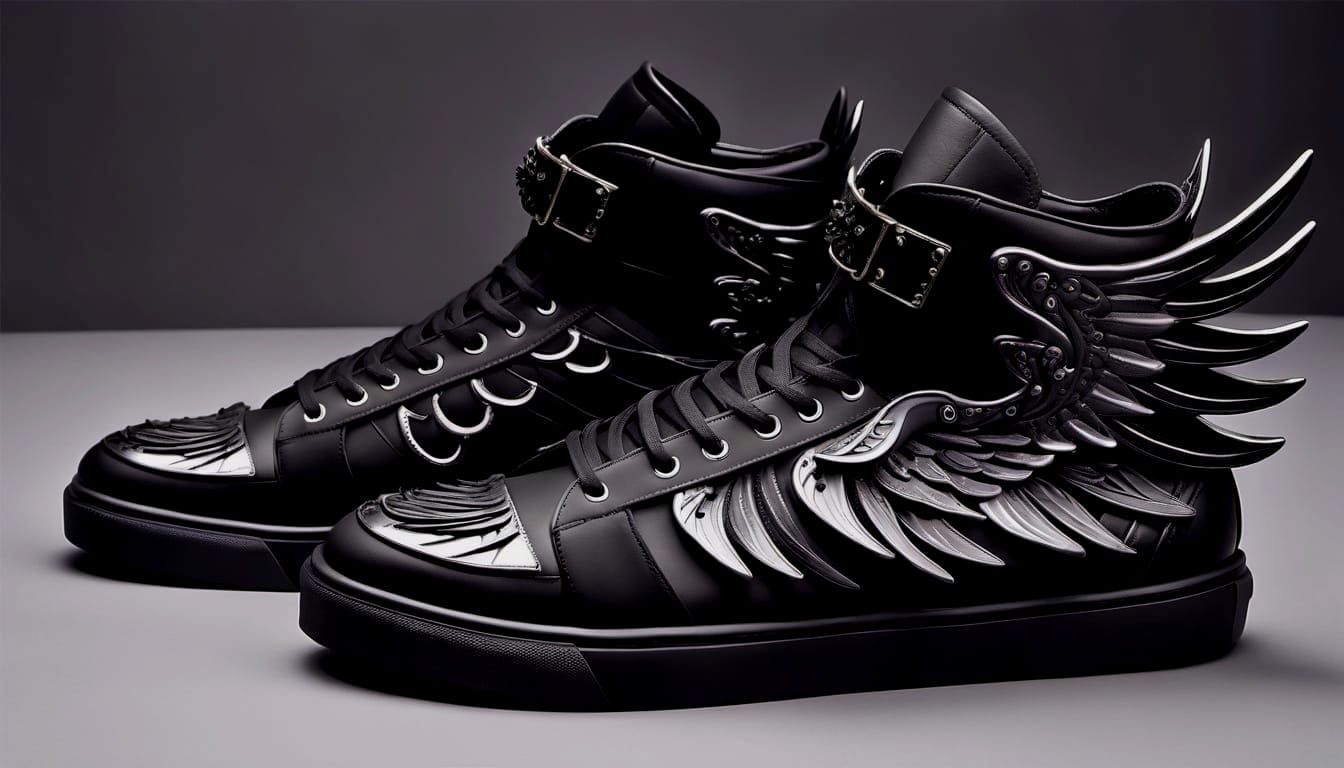 Gothic High-Top Sneakers with Black Wings & Dark Accents