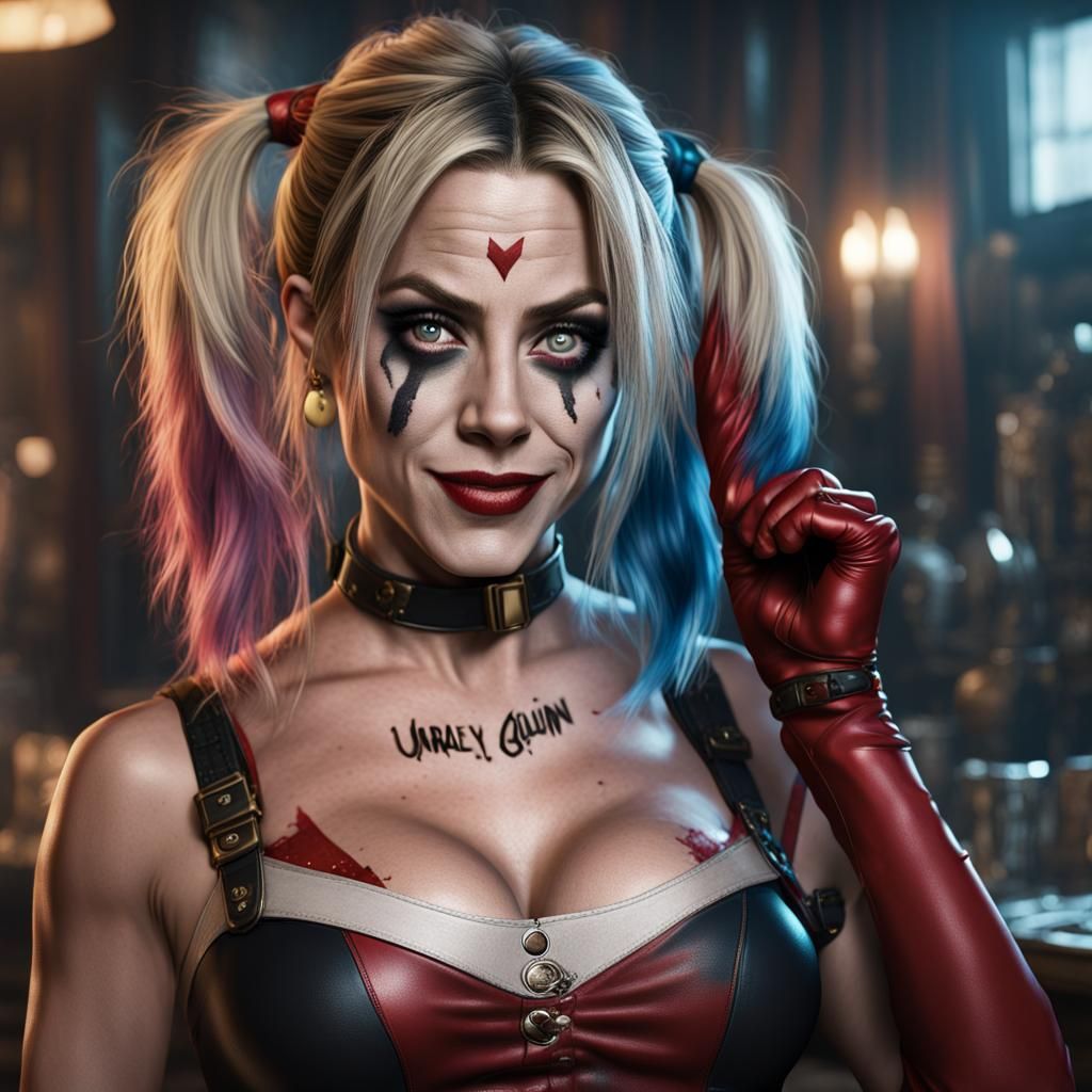 Jennifer Aniston Harley Quinn deep clevage,
