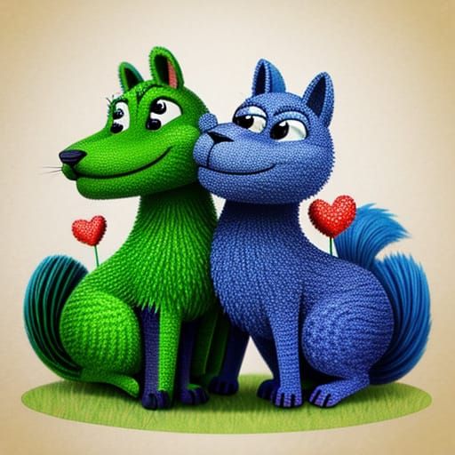 Colorful Cartoon Animal Couples in Intricate Detail