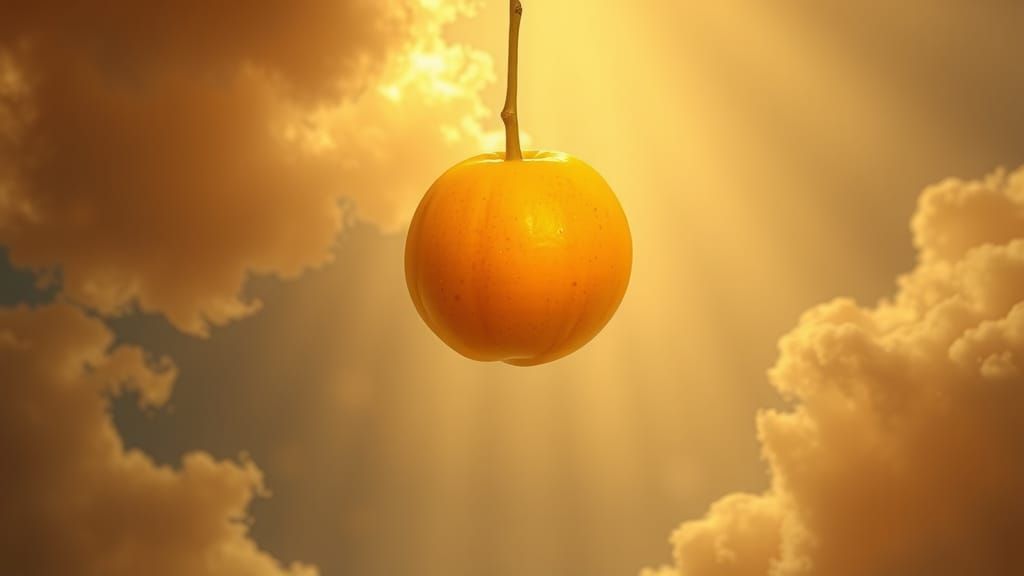 golden fruit forbidden heavenly sunshine beams divine bright...