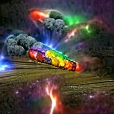 Rainbow Fire Train Hit by Cosmic Explosion