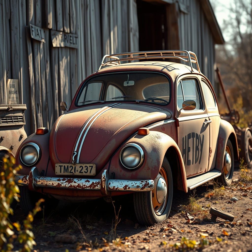 Rusty Herbie the Love Bug Wears Rustic Patina