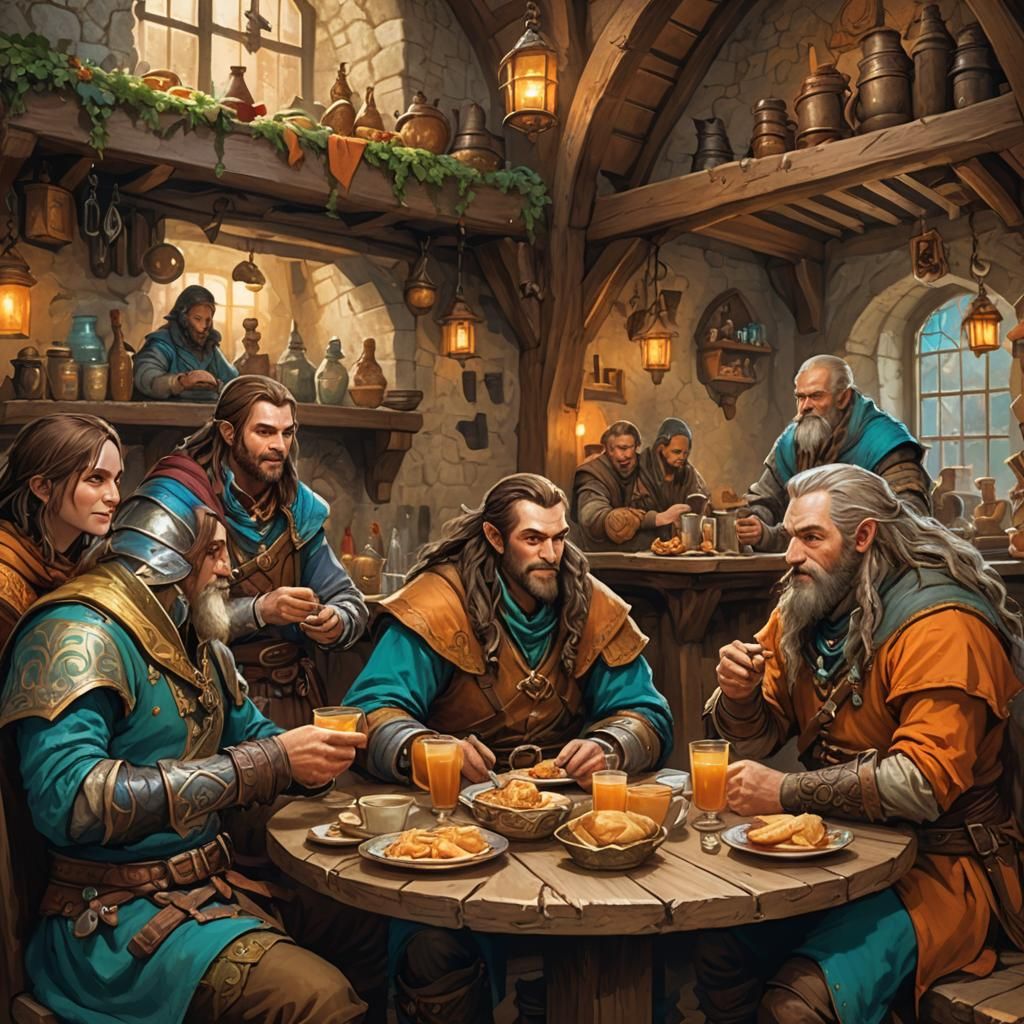 Medieval Inn Breakfast: Vibrant Fantasy Art