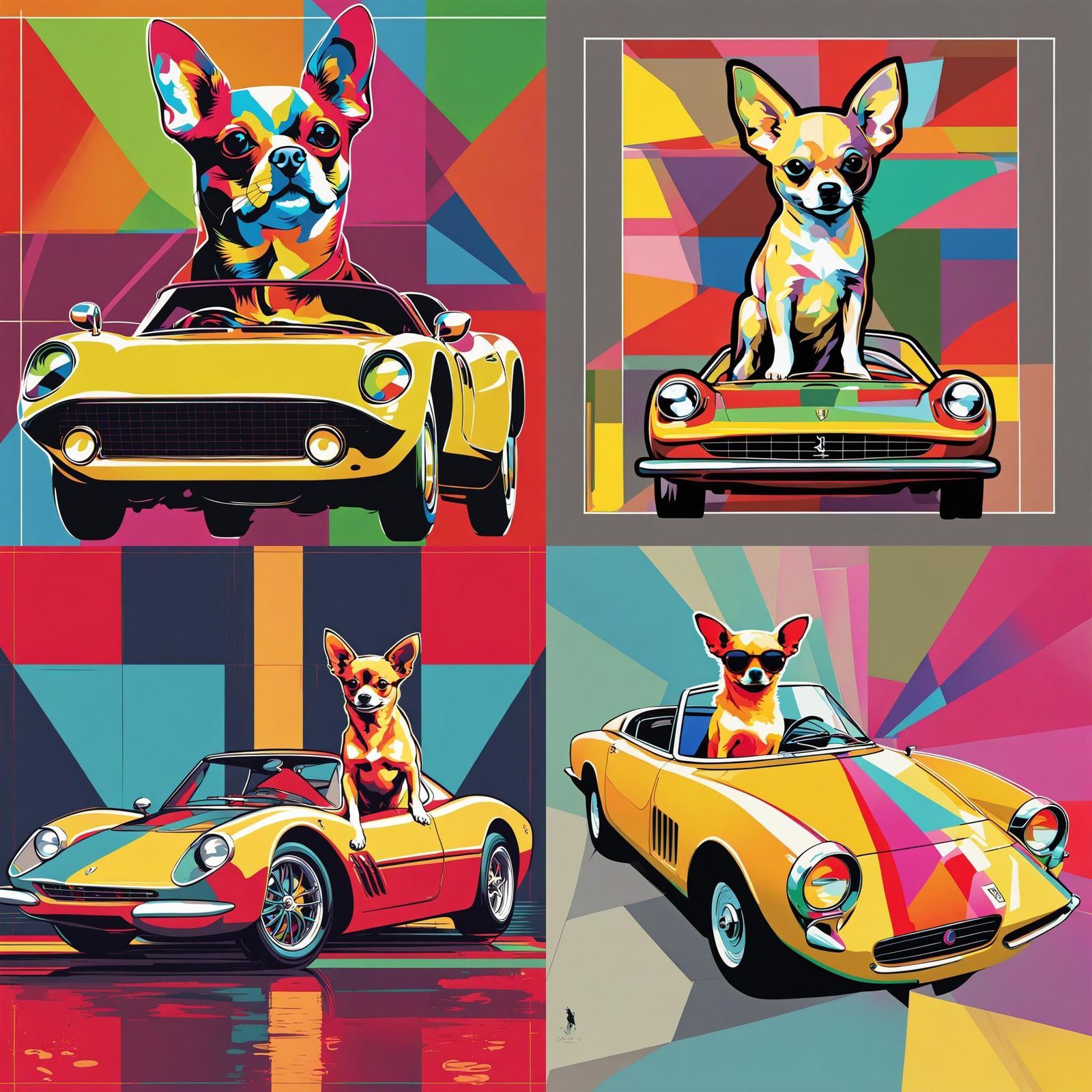 Chihuahua in Ferrari: Pop Art Screen Print
