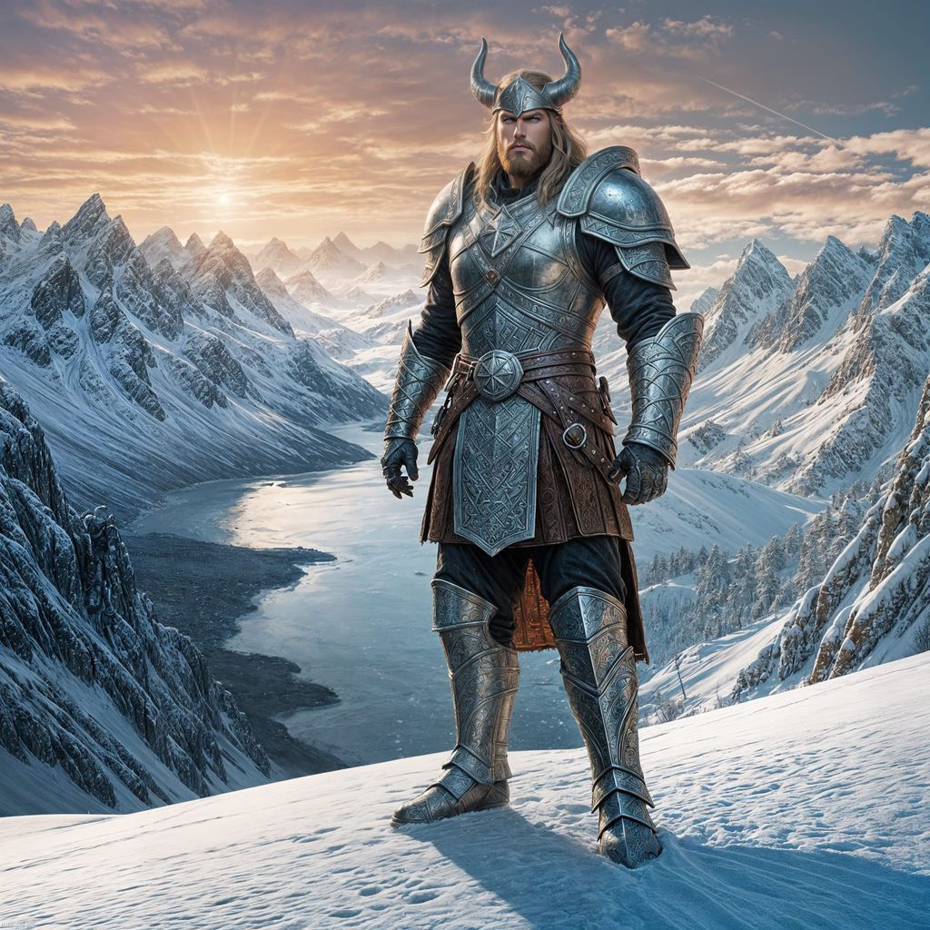 Epic Viking Templar Warrior in Winter Landscape