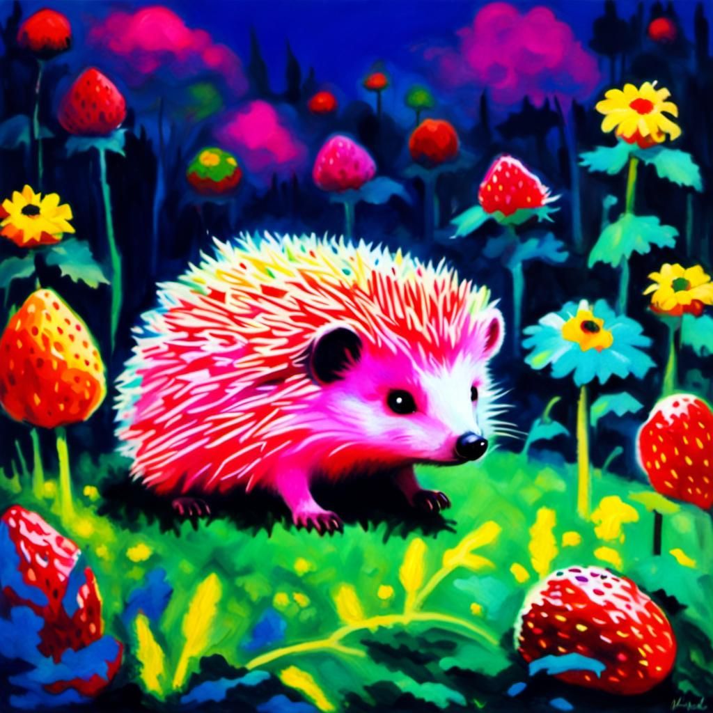 Fluorescent Hedgehog in Strawberry Field: Fauvist Colors