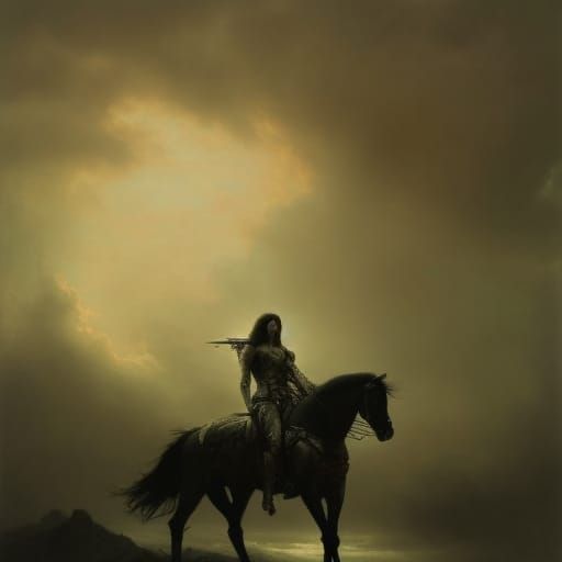 Friesian Horse and Armored Rider on Battlefield