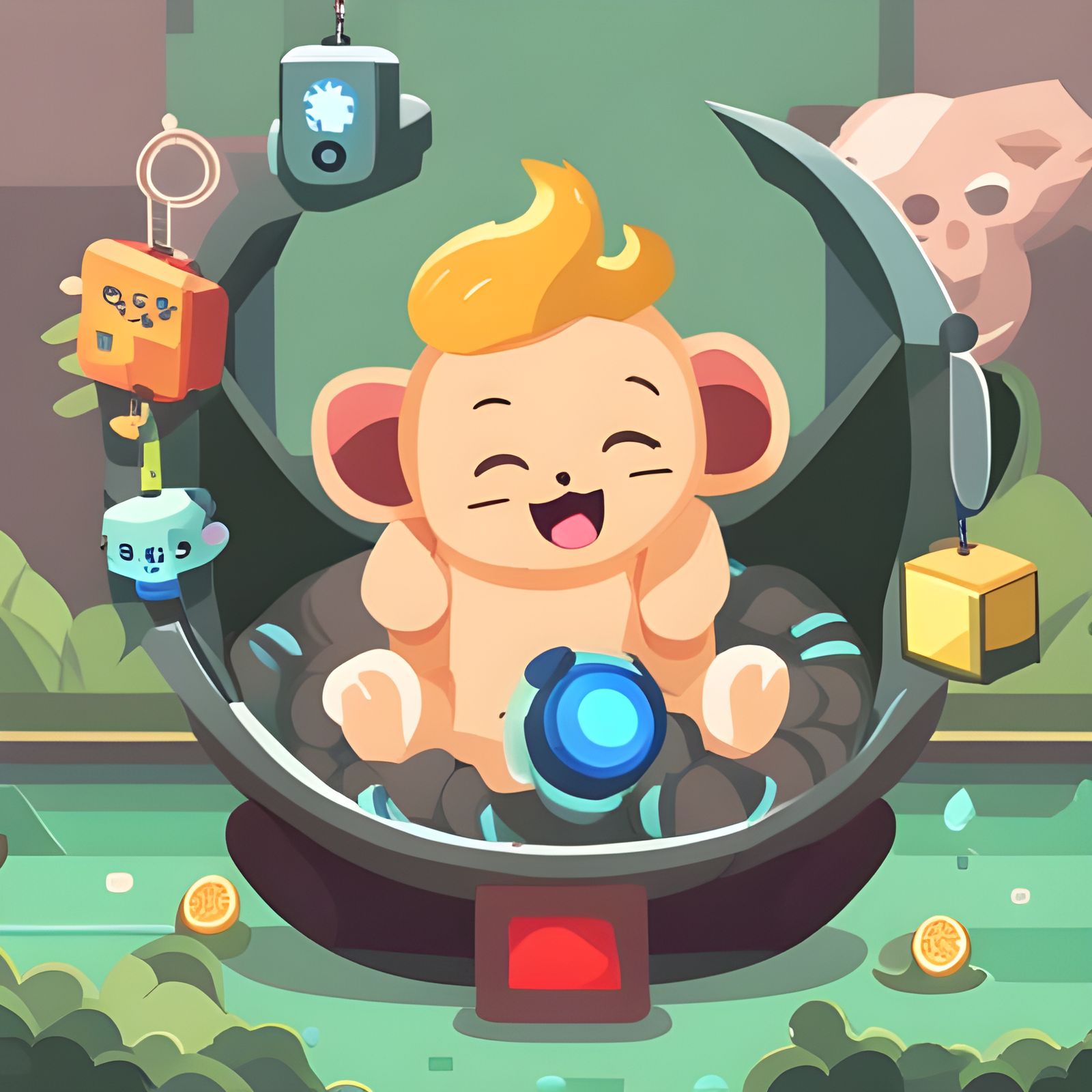 Baby in Bouncer with Lion and Elephant Mobile