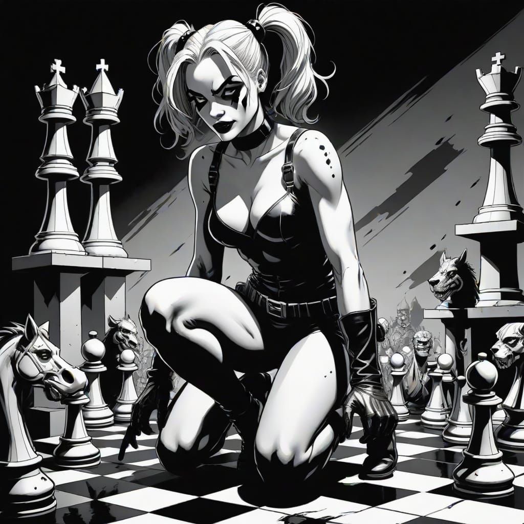 Harley Quinn in a High-Contrast Graphic Novel Art Style