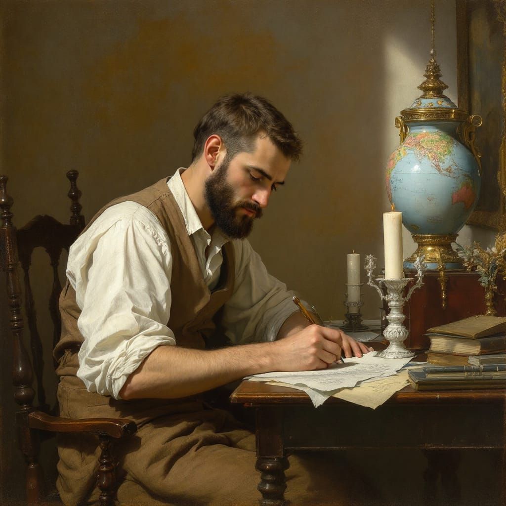 Man Writing Letter in Luminous Dutch Golden Age Style