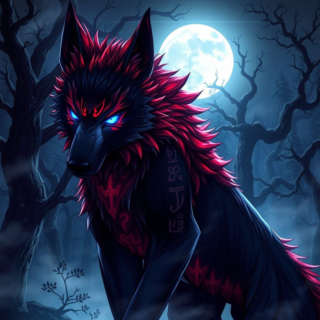 Hyper-Realistic Anime Wolf in Epic Moonlit Scene
