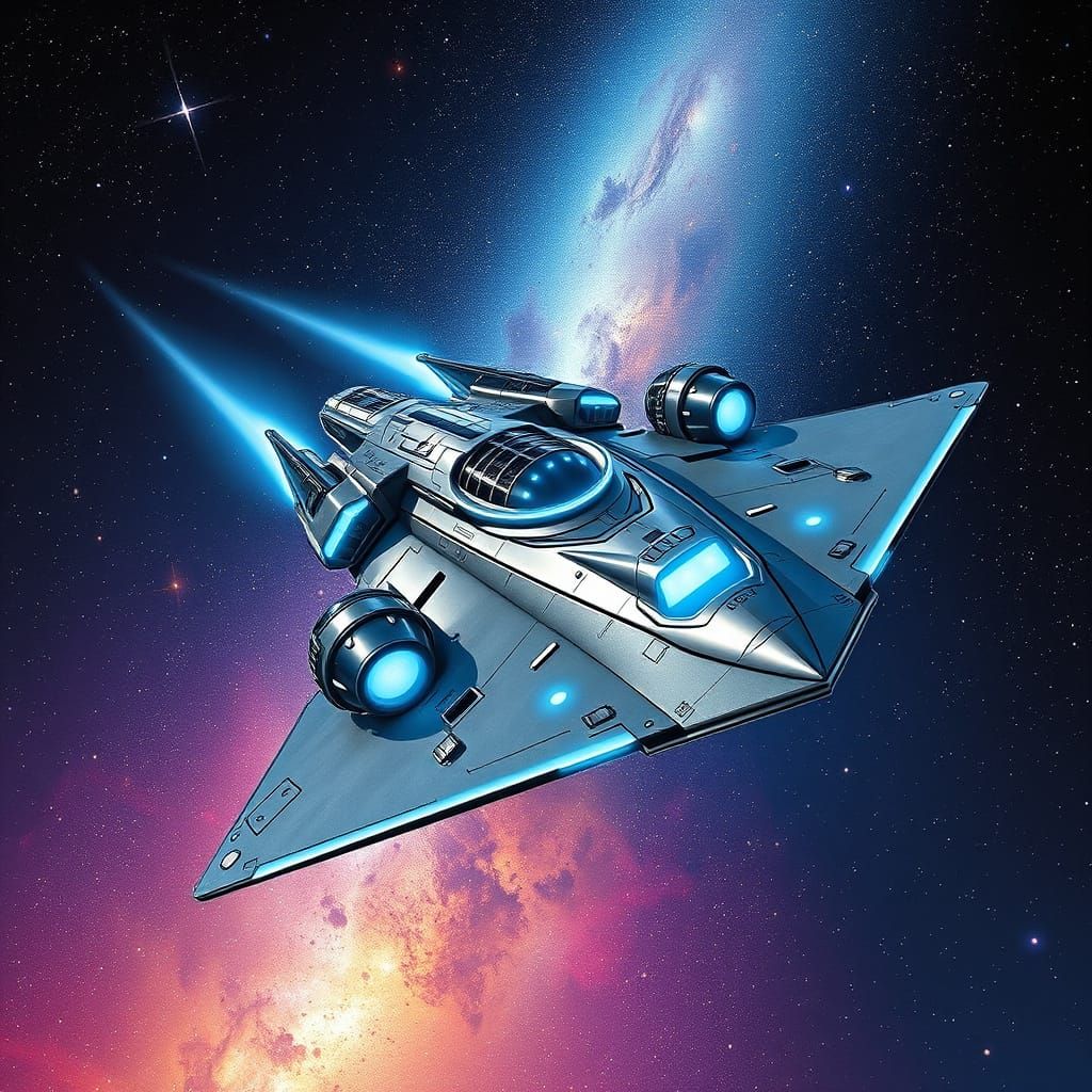 Sleek Metallic Spaceship in Vibrant Starry Galaxy