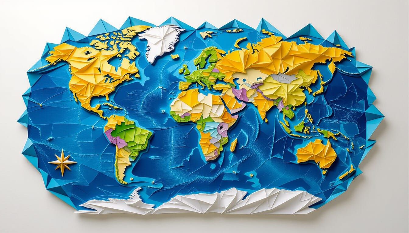 Origami Fantasy World Map in Detailed 3D