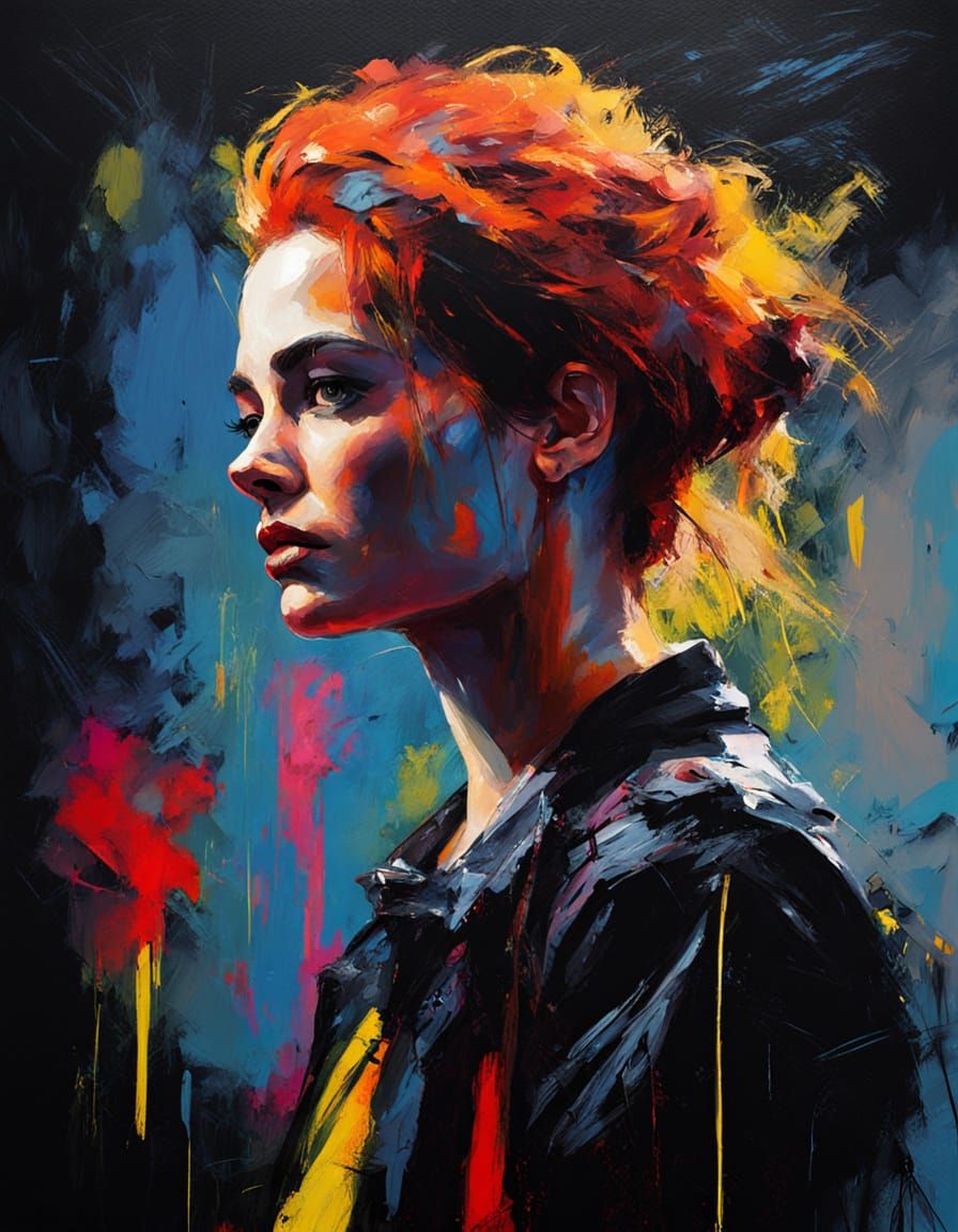 Gothic Punk Woman in Vibrant Impasto