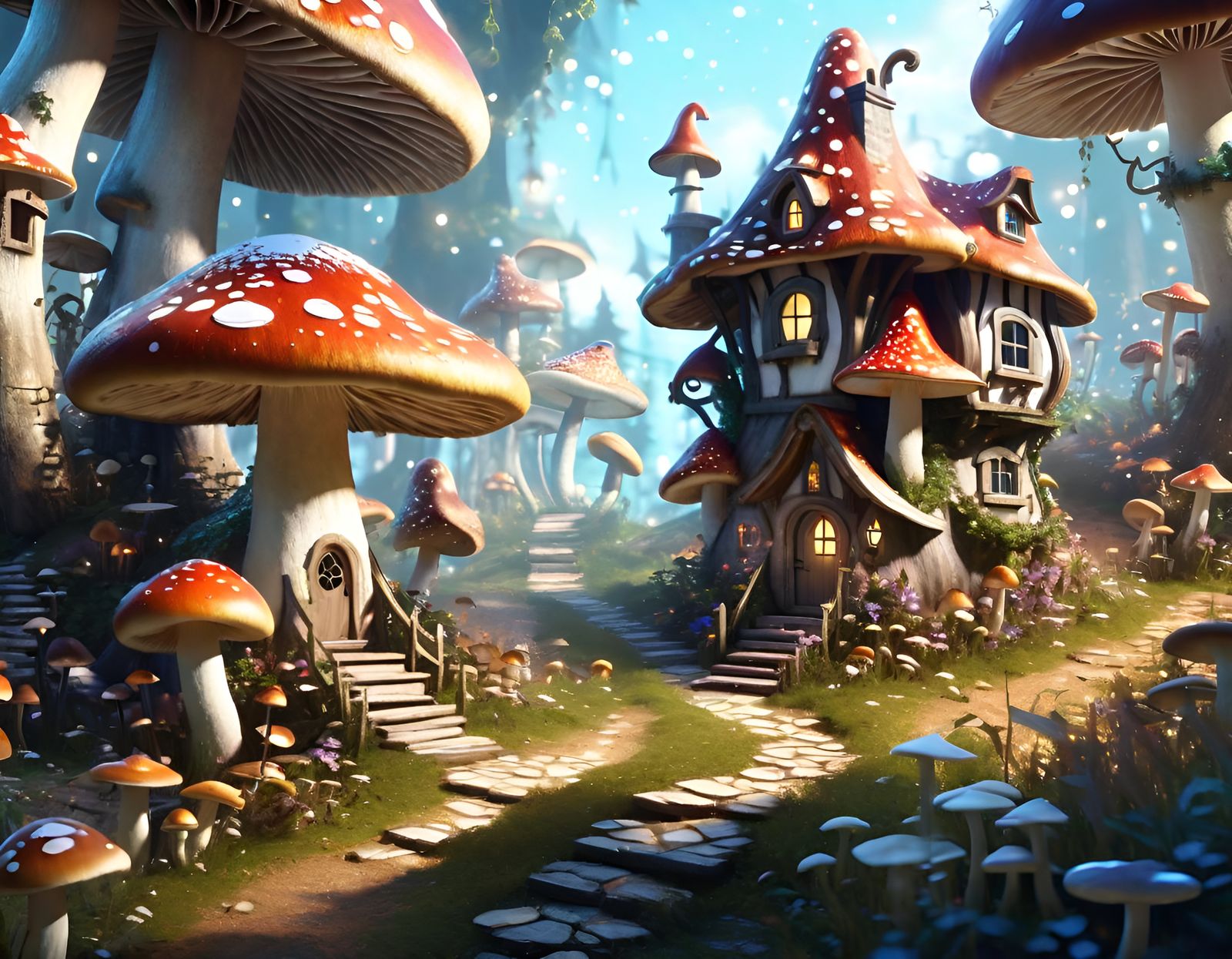 Magical Fairy Village with Mushroom Houses
