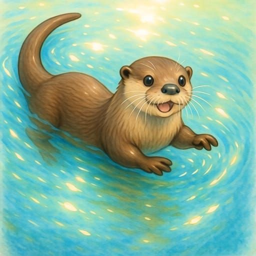 Adorable Otter Playing in Water with Big Expressive Eyes