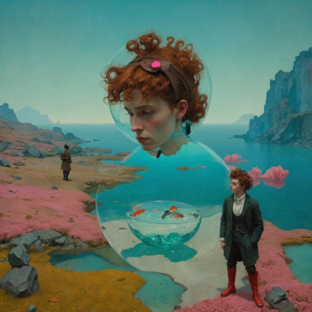 Lost Souls in Fishbowl: Surreal Digital Art