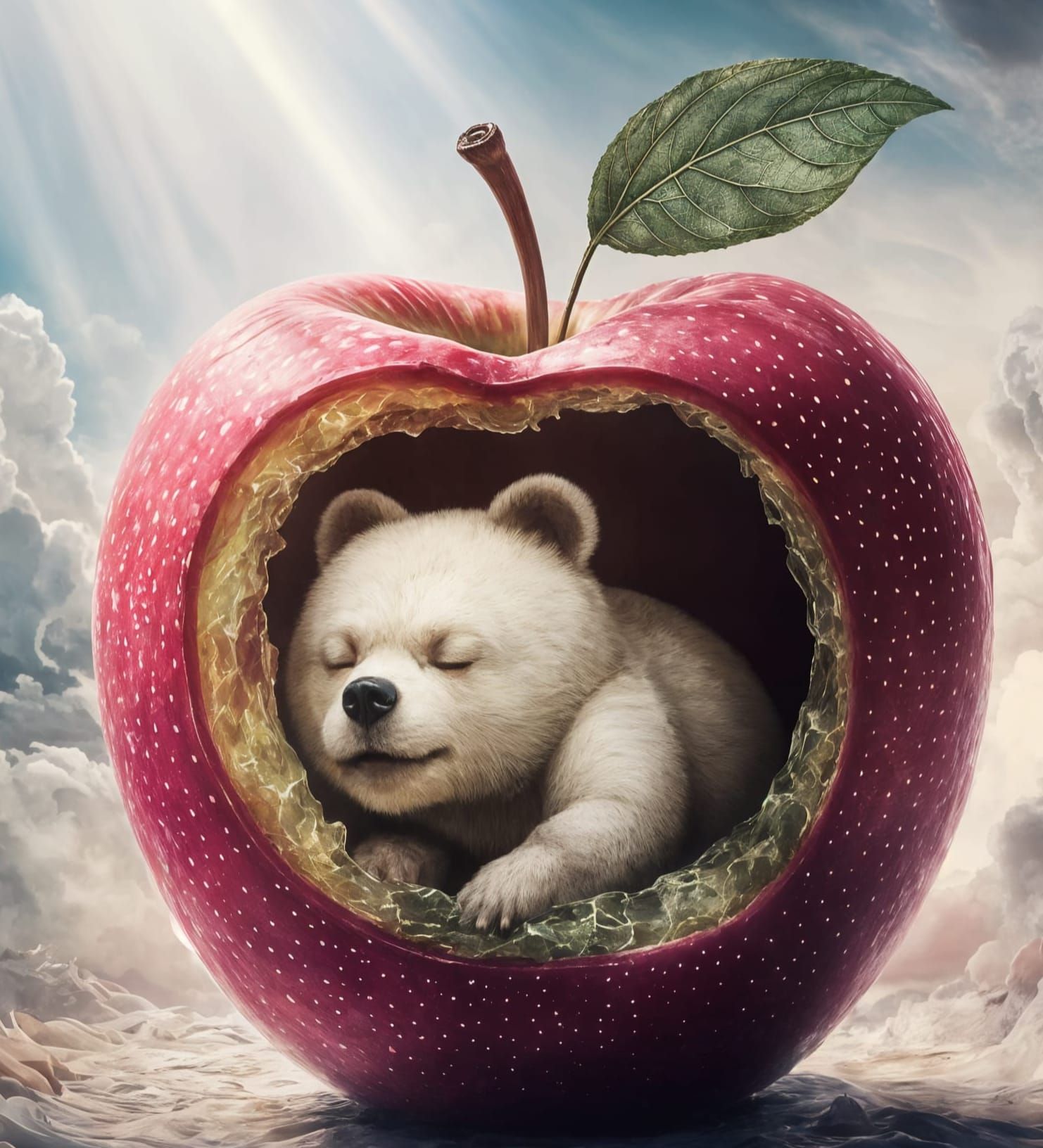 Fantasy Apple Oasis with Sleeping Chibi Bear