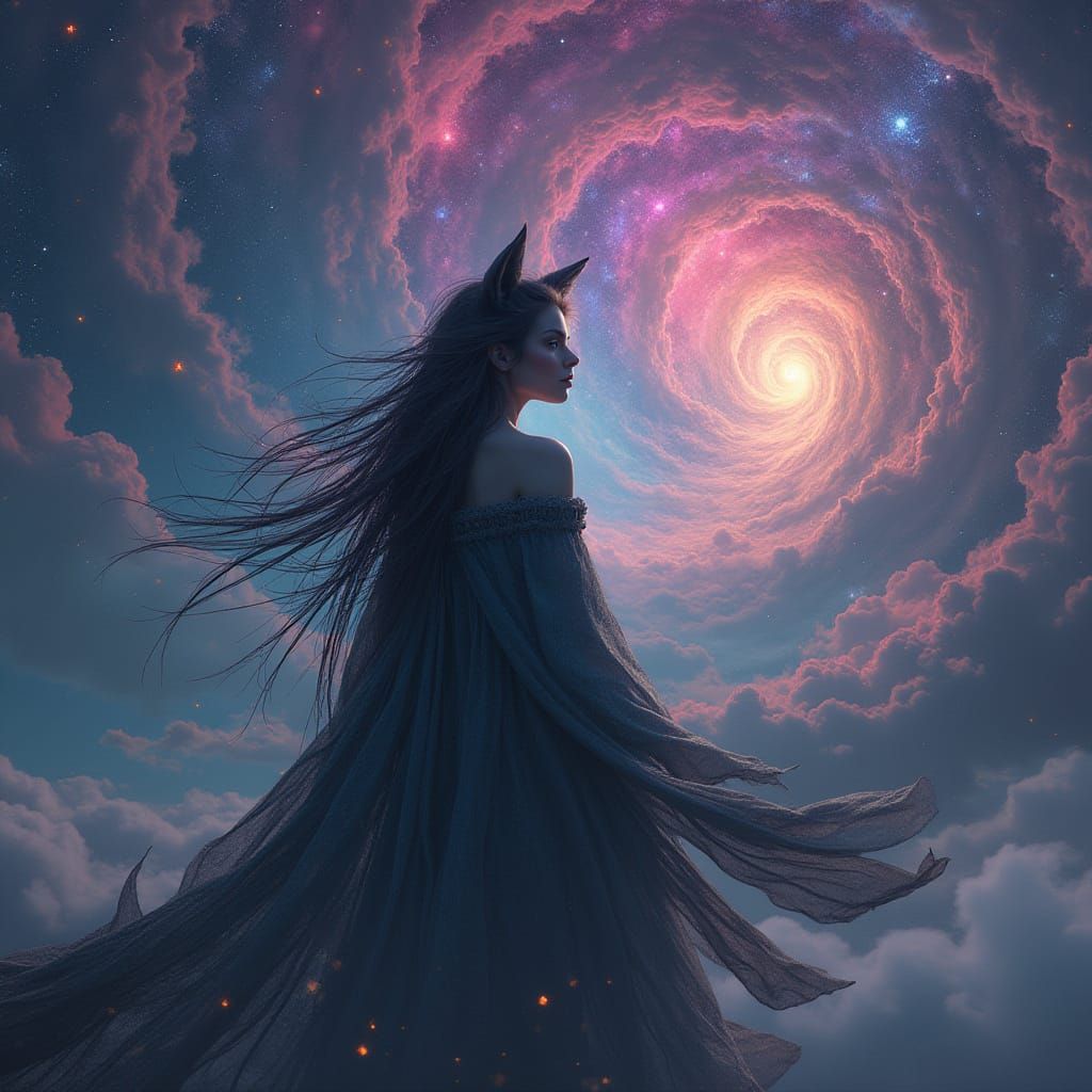 Wolfen Woman in Starry Dreamscape Art