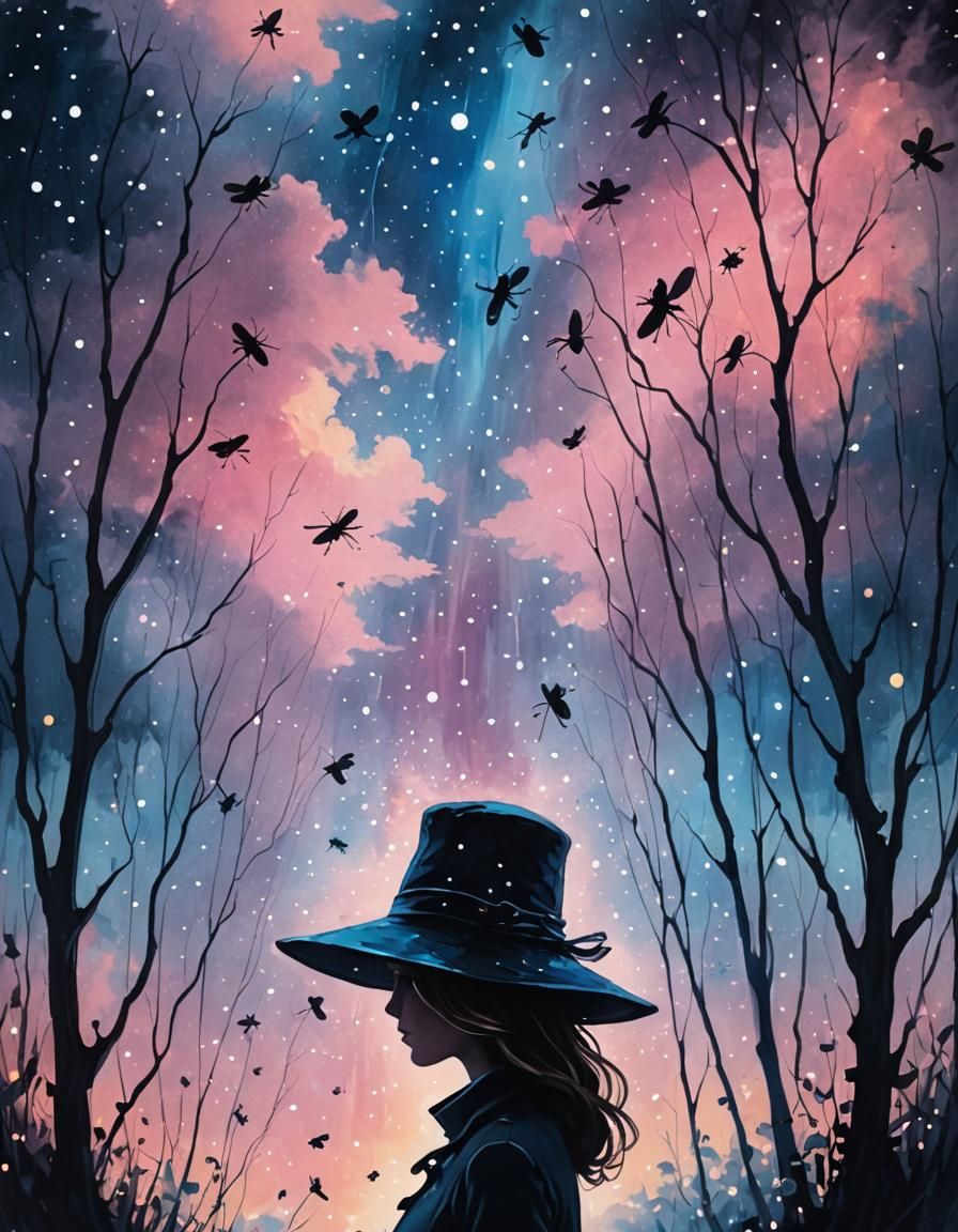 Dreamlike Impressionistic Scene in Hat Silhouette