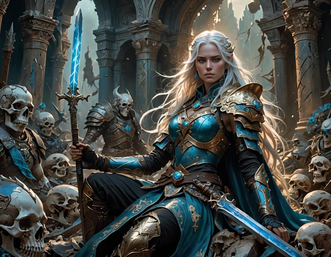 Fantasy Warrior in Ruined City, Digital Art