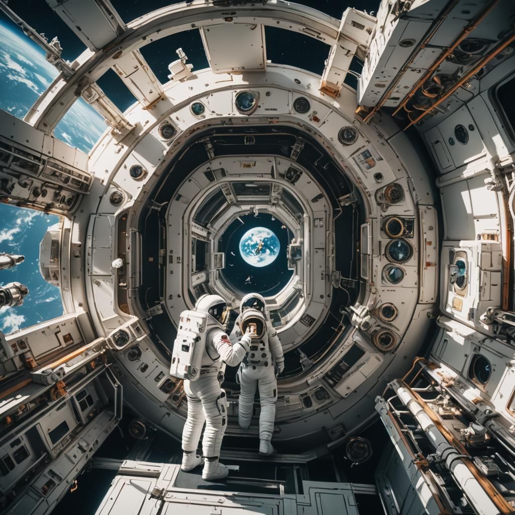 Futuristic Airlock: Astronauts Prepare for Spacewalk