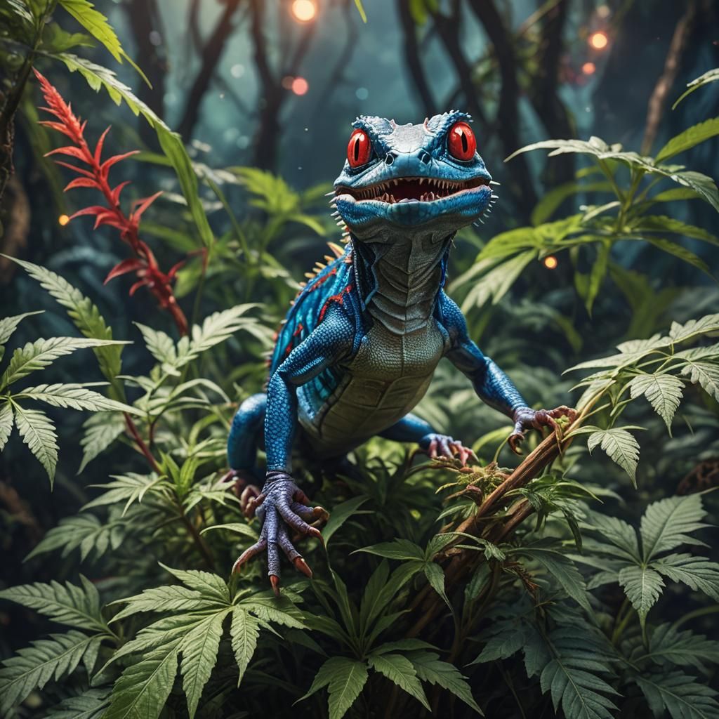 Red-Eyed Dragon Skink in Jungle, Realistic Photography