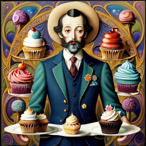 Surreal Man with Cupcake Eyes: Whimsical Art