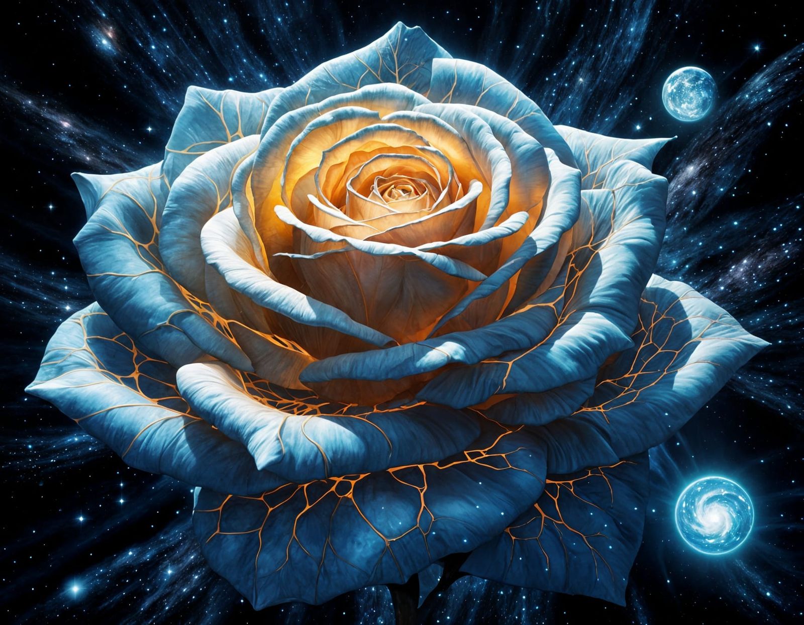 Ethereal Ghostly Rose Blooms in a Starry Night Sky