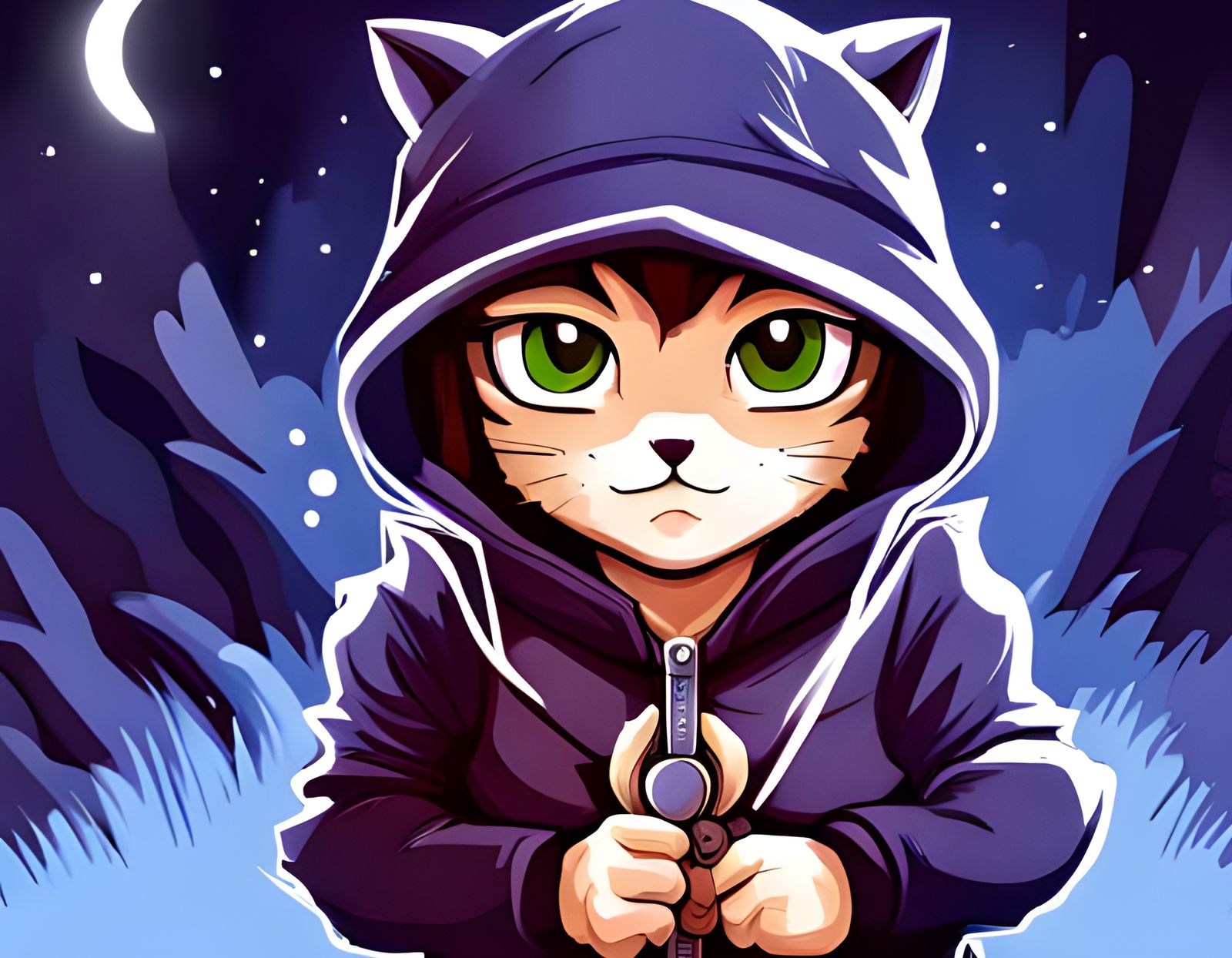 Stealthy Ninja Cat in Ghibli Style